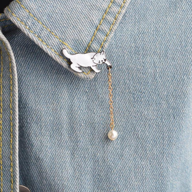 Pearl Drop White Cat Pin Brooches & Lapel Pins KittyNook Cat Company